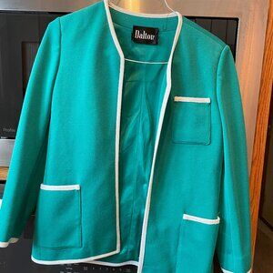 Dalton Lined Long Sleeve Jacket Open Front Turquoise Size 8